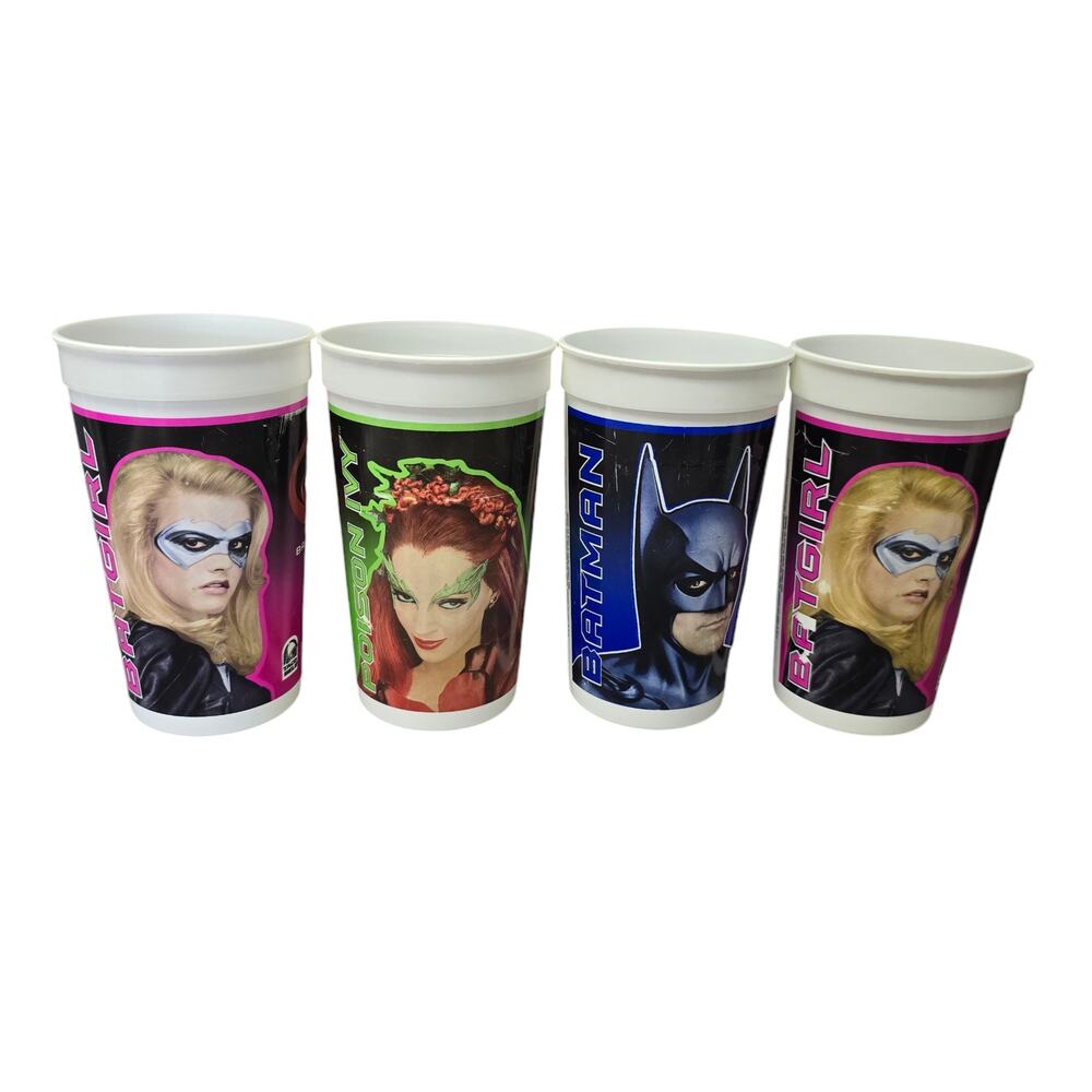 DC Comics Taco Bell Batman & Robin Movie Collectible Cups Batgirl Ivy 4 Cup Set